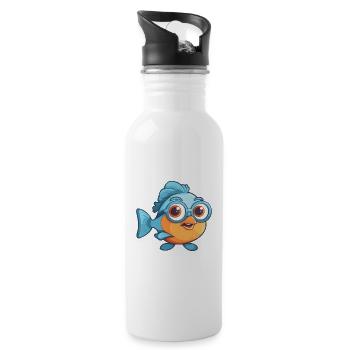 Fish Wearing Glasses Cartoon Kawaii Illustration - Water bottle with straw - white - Right