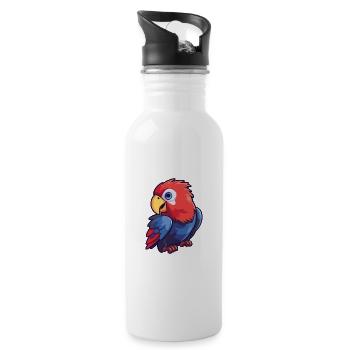 Rosella Cartoon Kawaii Aquarelle Illustration - Gourde avec paille intégrée - blanc - Droite