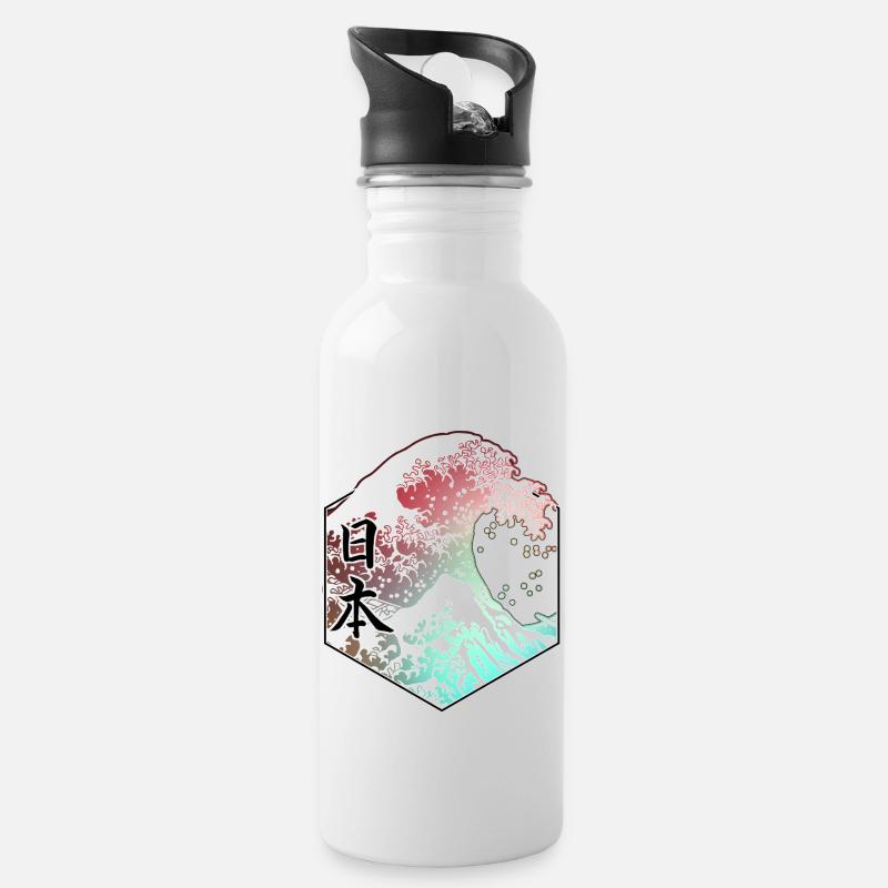 Hokusai - Water bottle with straw - white