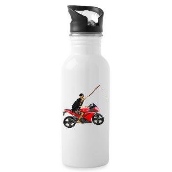 Sensenmann steigt um auf´s Motorrad - Trinkflasche mit integriertem Trinkhalm - Weiß - Rechts