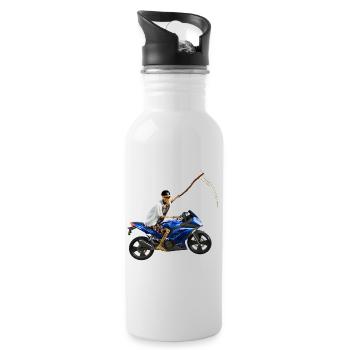 Sensenmann steigt um auf´s Motorrad - Trinkflasche mit integriertem Trinkhalm - Weiß - Rechts
