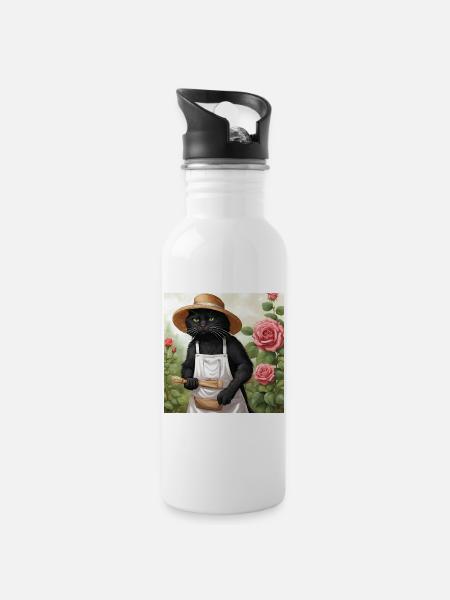 Garden tomcat - Water bottle with straw - white