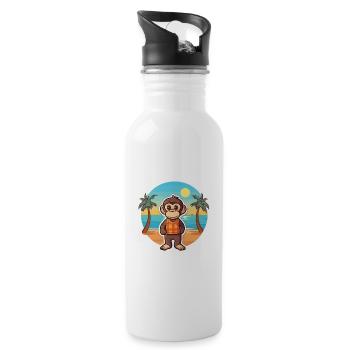 Affe lustige Karikatur Kawaii Strand Illustration - Trinkflasche mit integriertem Trinkhalm - Weiß - Rechts