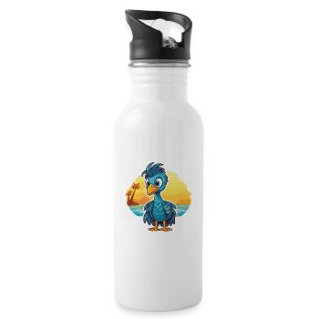 Peacock Funny Cartoon Kawaii Beach Illustration - Gourde avec paille intégrée - blanc - Droite