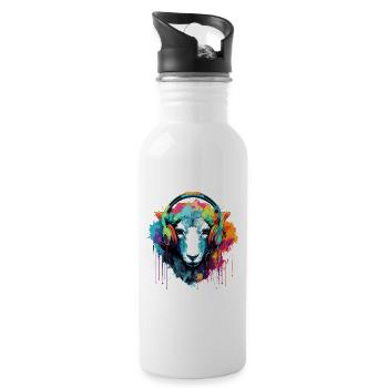 Schaf mit Kopfhörer Schafe Tiere - Trinkflasche mit integriertem Trinkhalm - Weiß - Rechts