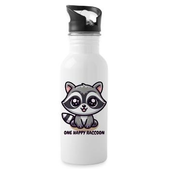 One Happy Raccoon Extra Cute Animal Baby Cartoon - Water bottle with straw - white - Right