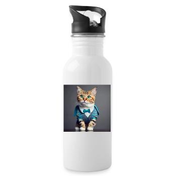 cat green eyes - Water bottle with straw - white - Right
