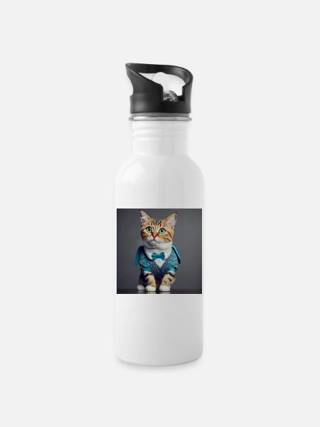 cat green eyes - Water bottle with straw - white