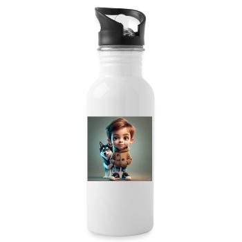 Junge mit Hund - Trinkflasche mit integriertem Trinkhalm - Weiß - Rechts