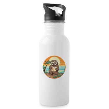 Faultier Niedliche Lustige Karikatur Kawaii Buch Strand - Trinkflasche mit integriertem Trinkhalm - Weiß - Rechts