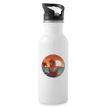 Hahn Niedlich Lustige Karikatur Kawaii Buch Strand - Trinkflasche mit integriertem Trinkhalm - Weiß - Rechts