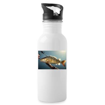 Großer Barsch Fisch am Haken - Trinkflasche mit integriertem Trinkhalm - Weiß - Rechts