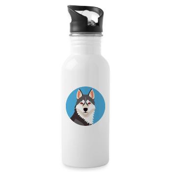 Husky Dog Aquarelle Colorée Animal Illustration - Gourde avec paille intégrée - blanc - Droite