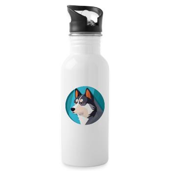 Husky Dog Aquarelle Colorée Animal Illustration - Gourde avec paille intégrée - blanc - Droite