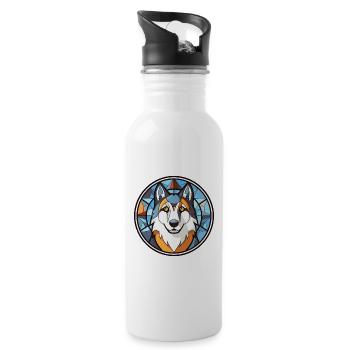 Husky Dog Aquarelle Colorée Animal Illustration - Gourde avec paille intégrée - blanc - Droite