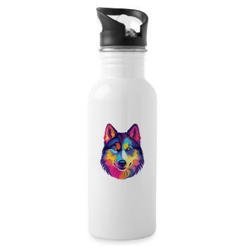 Husky Dog Aquarelle Colorée Animal Illustration - Gourde avec paille intégrée - blanc - Droite