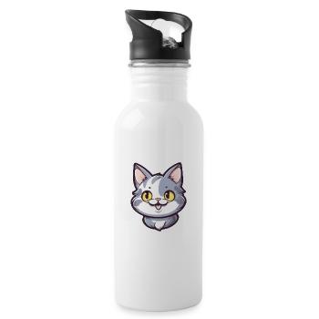 American Shorthair Cat Cartoon Watercolor Clipart - Water bottle with straw - white - Right
