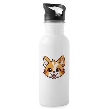 Pixie Bob Cat Cartoon Watercolor Illustration - Water bottle with straw - white - Right