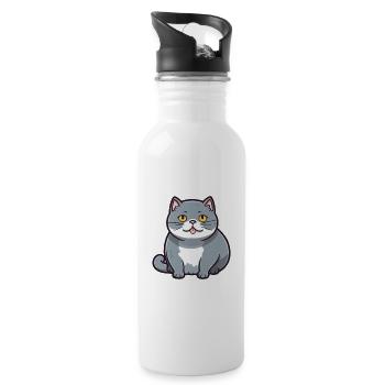British Fold Shorthair Cat Cartoon Watercolor Art - Water bottle with straw - white - Right
