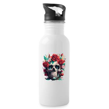 Skull with roses in gothic design - Water bottle with straw - white - Right