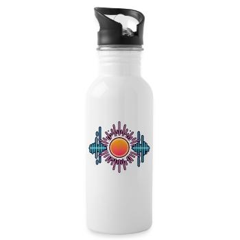 Neon Sun Sound Waves - Water bottle with straw - white - Right