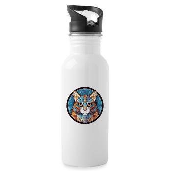 Aegean Cat Breed Colorful Watercolor Illustration - Water bottle with straw - white - Right