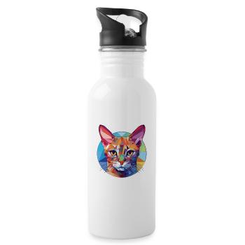 Somali Kurzhaar Katze bunte Aquarell-Karikatur - Trinkflasche mit integriertem Trinkhalm - Weiß - Rechts