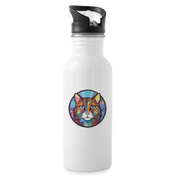 Domestic Cat Colorful Watercolor Pet Illustration - Water bottle with straw - white - Right