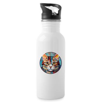 American Wirehair Cat Colorful Watercolor Cartoon - Water bottle with straw - white - Right
