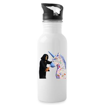 Lieben Pferde keine Karotten? - Trinkflasche mit integriertem Trinkhalm - Weiß - Rechts