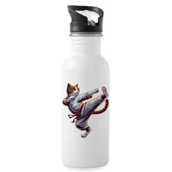 Coole Karate-Katze im Comic-Stil - Trinkflasche mit integriertem Trinkhalm - Weiß - Rechts