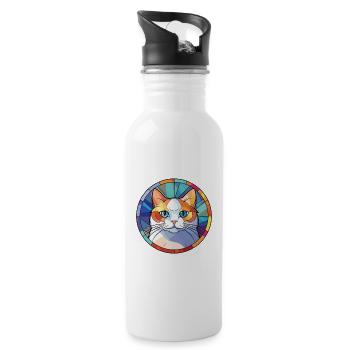 Munchkin-Katze bunte Aquarell-Haustier-Illustration - Trinkflasche mit integriertem Trinkhalm - Weiß - Rechts