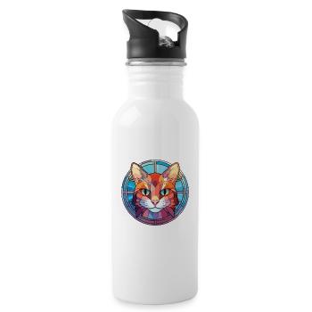 Hantilly Tiffany Cat Colorful Watercolor Cartoon - Water bottle with straw - white - Right