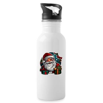 Weihnachtsmannkopf umrahmt von Geschenken - Trinkflasche mit integriertem Trinkhalm - Weiß - Rechts