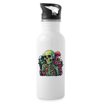 Horror Pilz Skelett - Happy Halloween - Trinkflasche mit integriertem Trinkhalm - Weiß - Rechts
