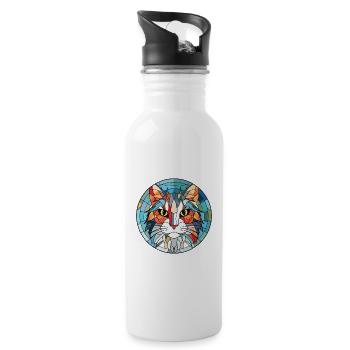 Turkish Angora Cat Colorful Watercolor Pet Cartoon - Water bottle with straw - white - Right