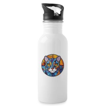 American Shorthair Cat Colorful Watercolor Cartoon - Water bottle with straw - white - Right