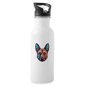 Belgian Shepherd Dog Breed Watercolor Illustration - Water bottle with straw - white - Right