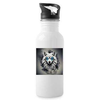 loup yeux bleus - Gourde avec paille intégrée - blanc - Droite