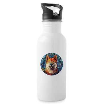 Akita Dog Breed Colorful Watercolor Illustration - Water bottle with straw - white - Right