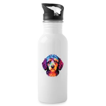 Barbet Dog Breed Colorful Watercolor Illustration - Water bottle with straw - white - Right