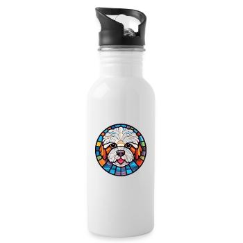 Bichon frisé chien race aquarelle Illustration - Gourde avec paille intégrée - blanc - Droite