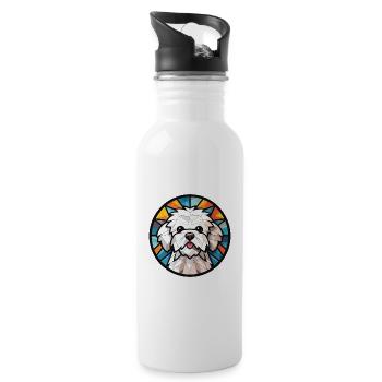 Bichon Frize Dog Breed Watercolor Illustration - Water bottle with straw - white - Right