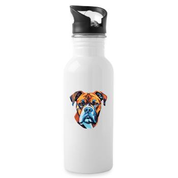 Bull Boxer Hund Rasse Aquarell Glas Illustration - Trinkflasche mit integriertem Trinkhalm - Weiß - Rechts
