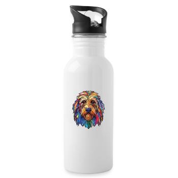 Bergamasco Schäferhund Rasse buntes Aquarell - Trinkflasche mit integriertem Trinkhalm - Weiß - Rechts