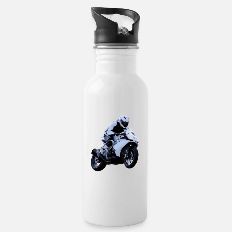 Motorrad - Trinkflasche mit integriertem Trinkhalm - Weiß