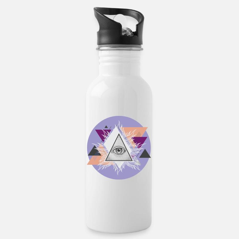 Oeil triangulaire géométrique avec auras - Gourde avec paille intégrée - blanc