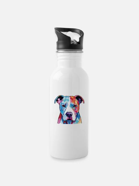 Dogo Argentino Hunderasse Aquarell Illustration - Trinkflasche mit integriertem Trinkhalm - Weiß