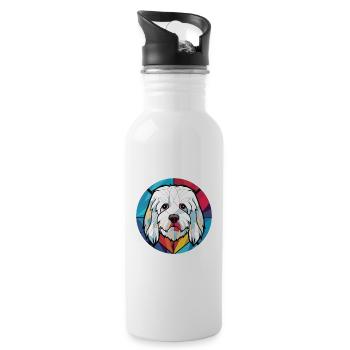 Coton De Tuléar race chien aquarelle illustration - Gourde avec paille intégrée - blanc - Droite