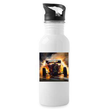 Rusty Hot Rod Rennen #8 - Trinkflasche mit integriertem Trinkhalm - Weiß - Rechts